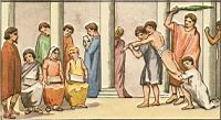 Scene de la vie romaine, Chatiment par les verges a l'ecole (source La Documentation par l'image 1952).jpg